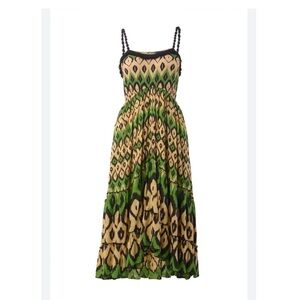 ASH&EDEN Geometric Print Spaghetti Strap Summer Dress in Green and Tan SIZE L